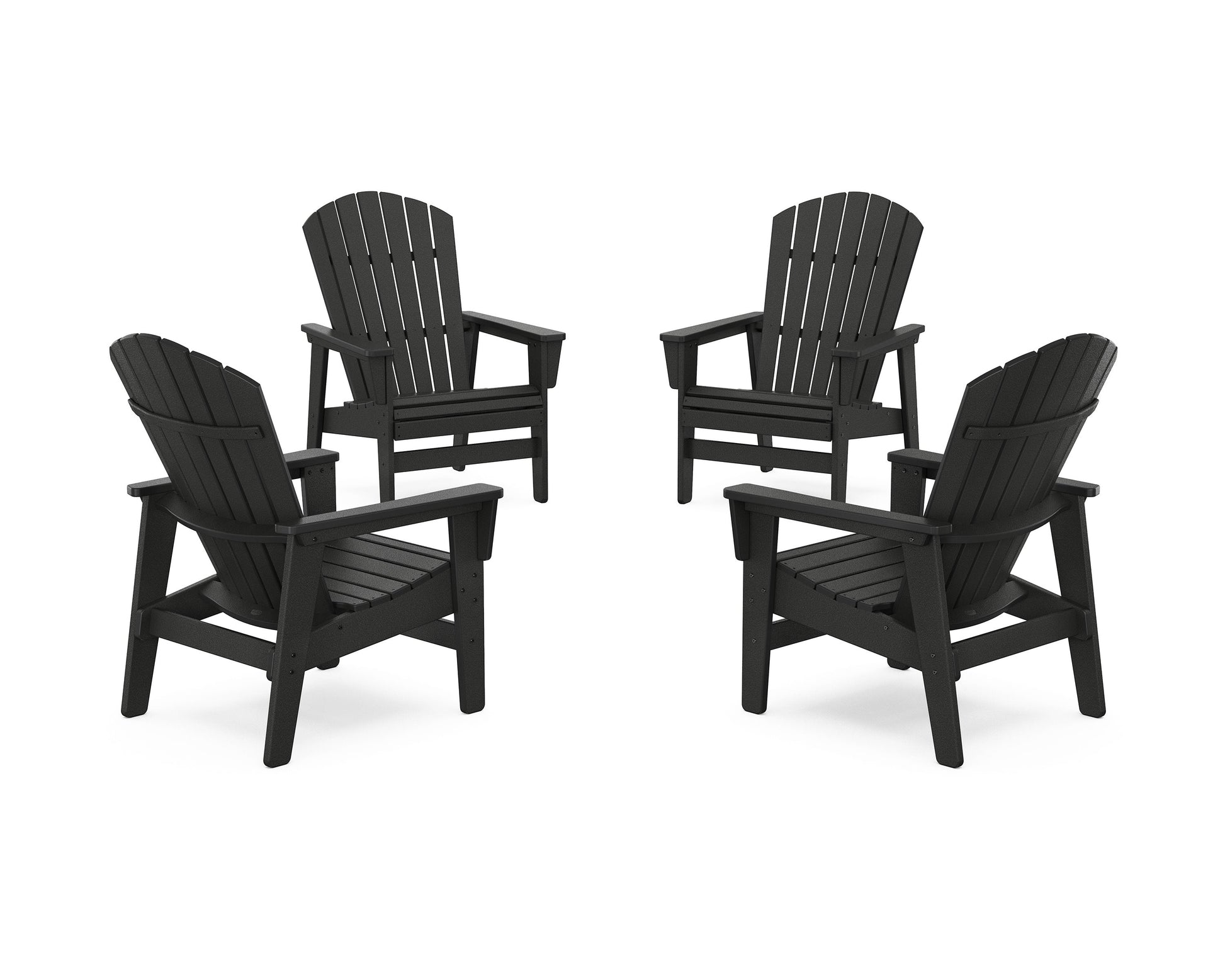 POLYWOOD 4-Piece Nautical Grand Upright Adirondack Chair Conversation Set — Black
