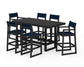 POLYWOOD EDGE Sling 7-Piece Bar Table Set — Black / Navy Blue Sling