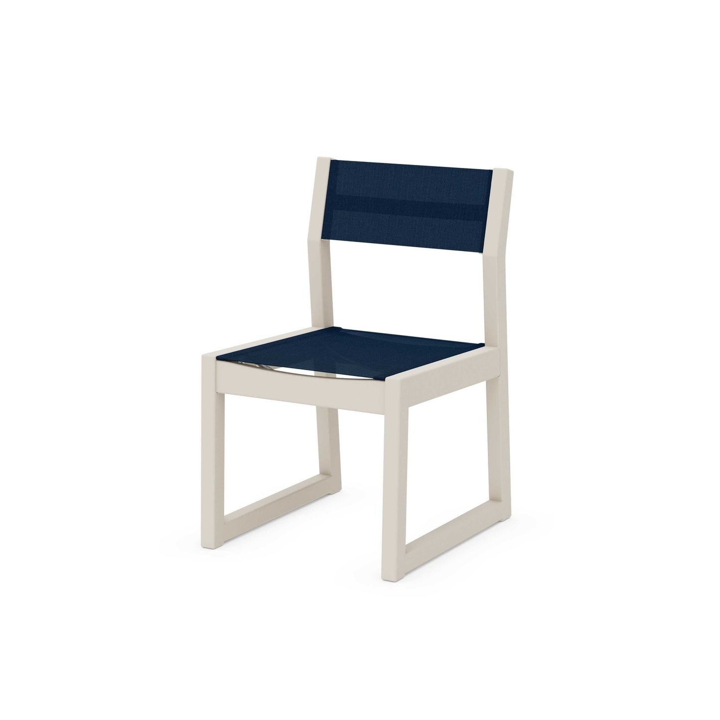 POLYWOOD EDGE Sling Dining Side Chair — Sand / Navy Blue Sling