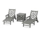 POLYWOOD Chippendale 3-Piece Chaise Set with Umbrella Stand Accent Table — Slate Grey