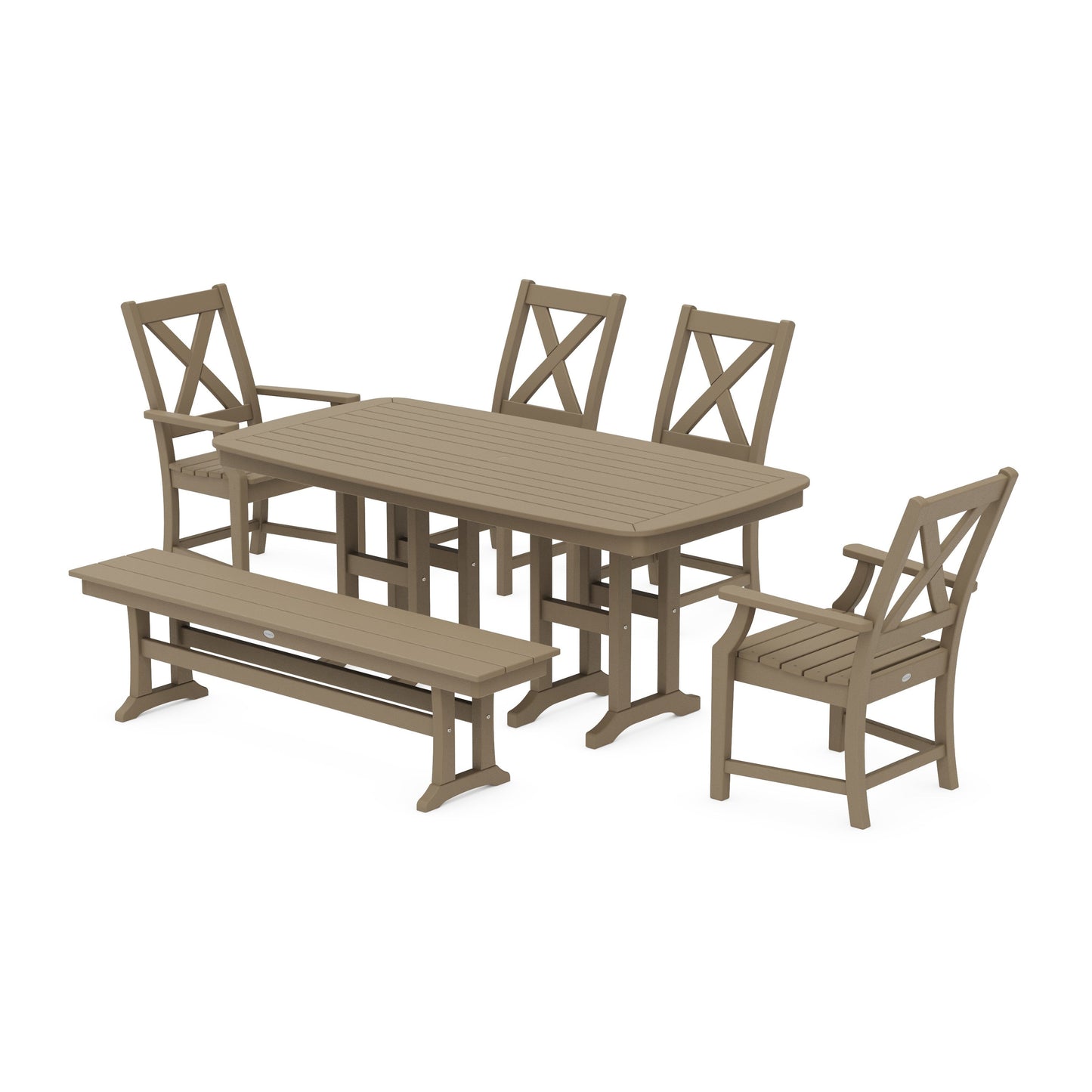POLYWOOD Braxton 6-Piece Dining Set with Bench — Vintage Sahara