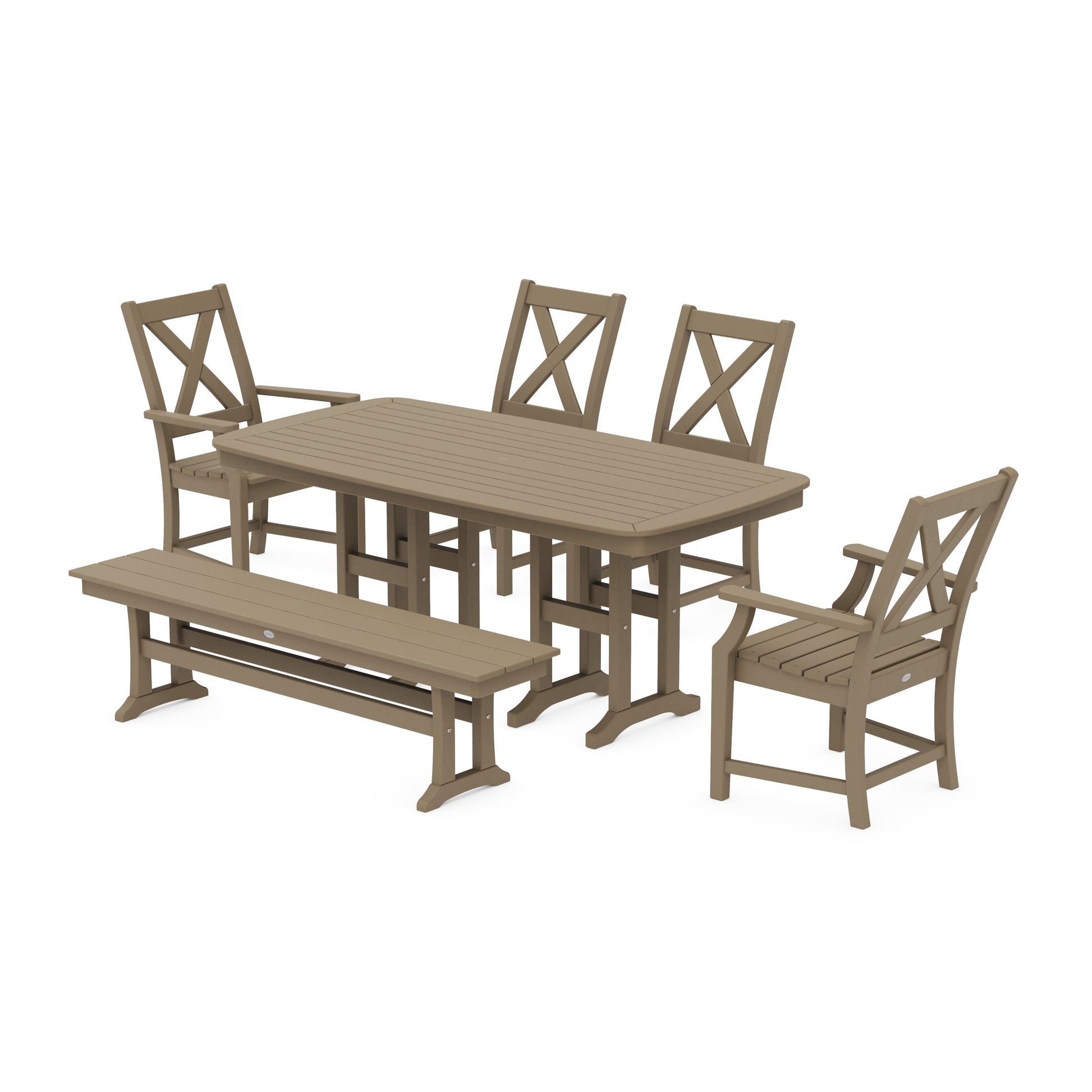 POLYWOOD Braxton 6-Piece Dining Set with Bench — Vintage Sahara