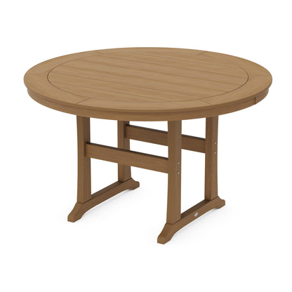 POLYWOOD Nautical Trestle 60" Round Counter Table — Natural