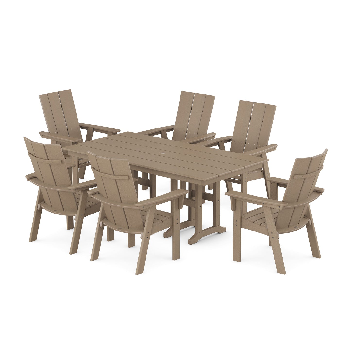 POLYWOOD Modern Curveback Adirondack 7-Piece Farmhouse Dining Set — Vintage Sahara