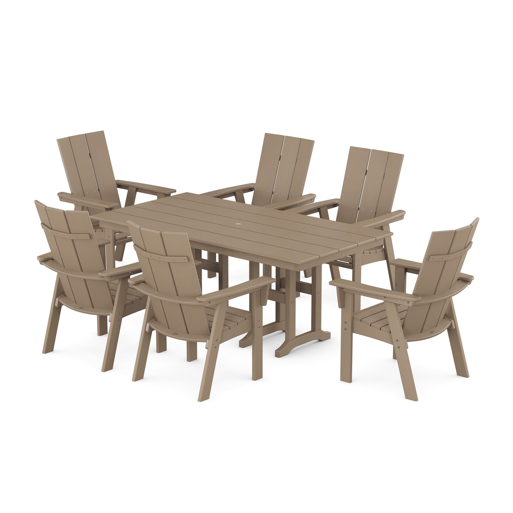 POLYWOOD Modern Curveback Adirondack 7-Piece Farmhouse Dining Set — Vintage Sahara