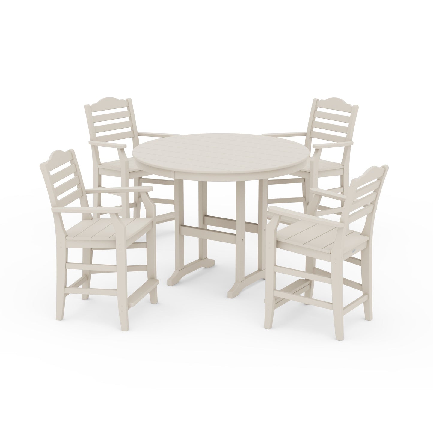 POLYWOOD Savannah 5-Piece Round Farmhouse Counter Set — Sand