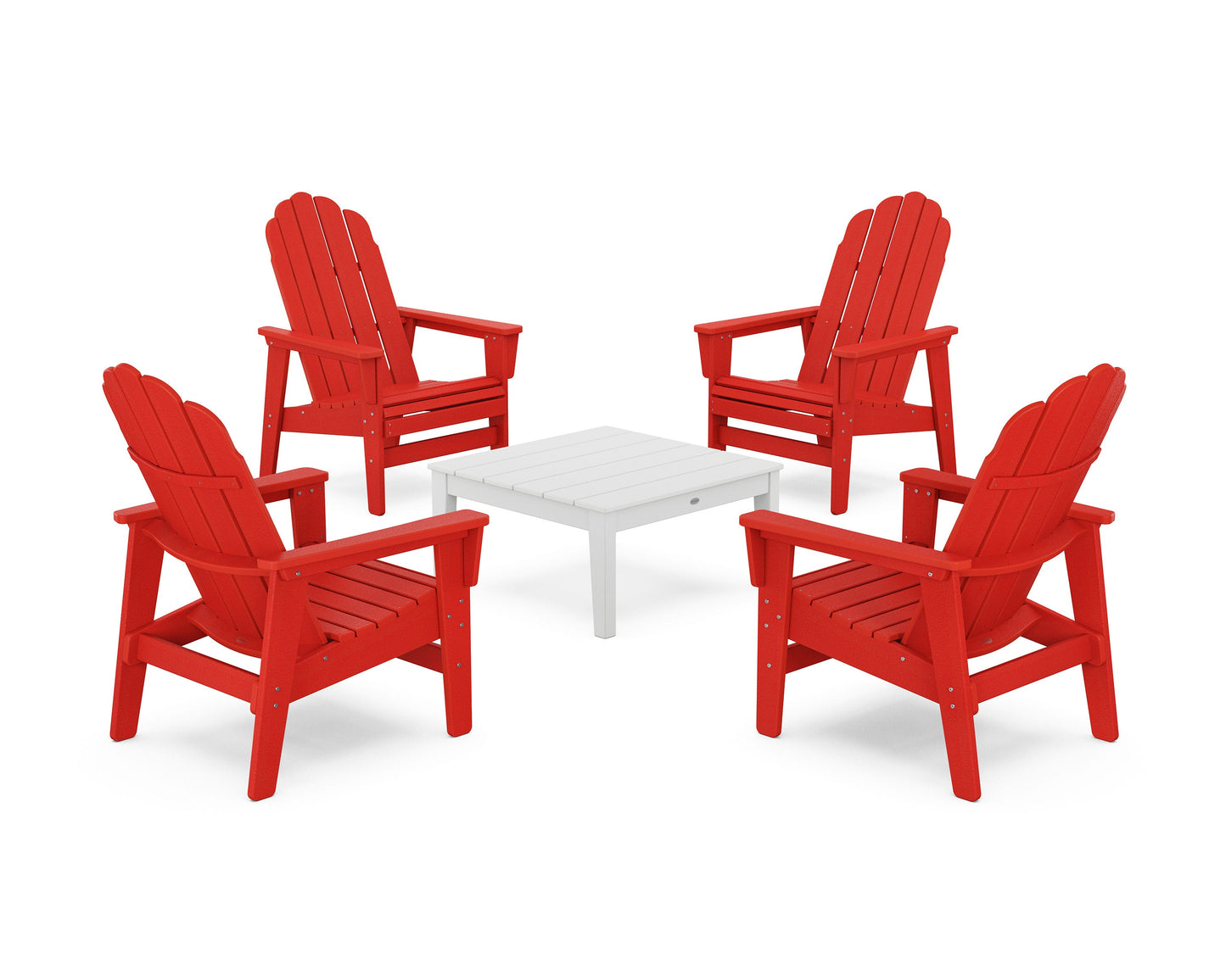 POLYWOOD 5-Piece Vineyard Grand Upright Adirondack Chair Conversation Group — Sunset Red / White