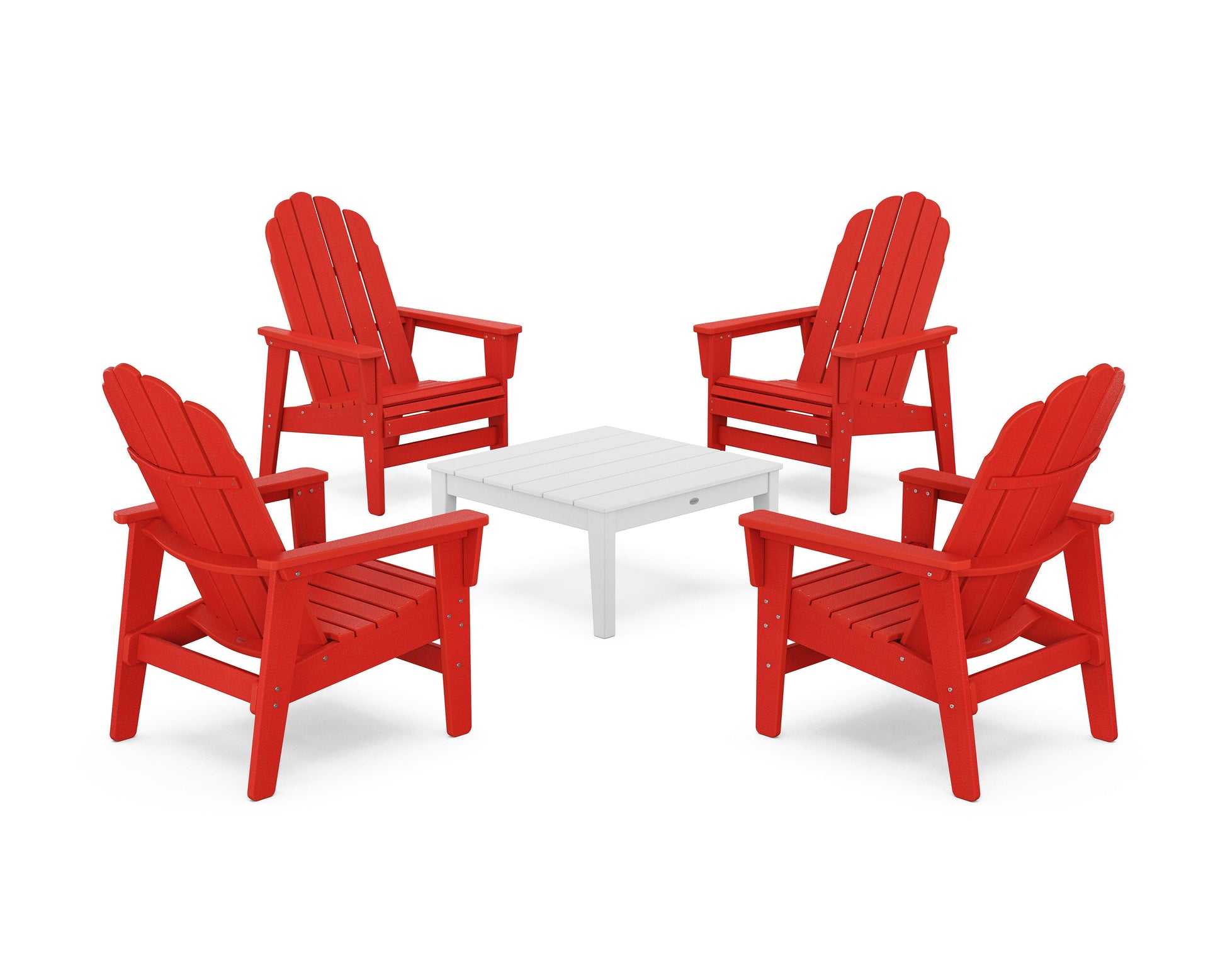 POLYWOOD 5-Piece Vineyard Grand Upright Adirondack Chair Conversation Group — Sunset Red / White