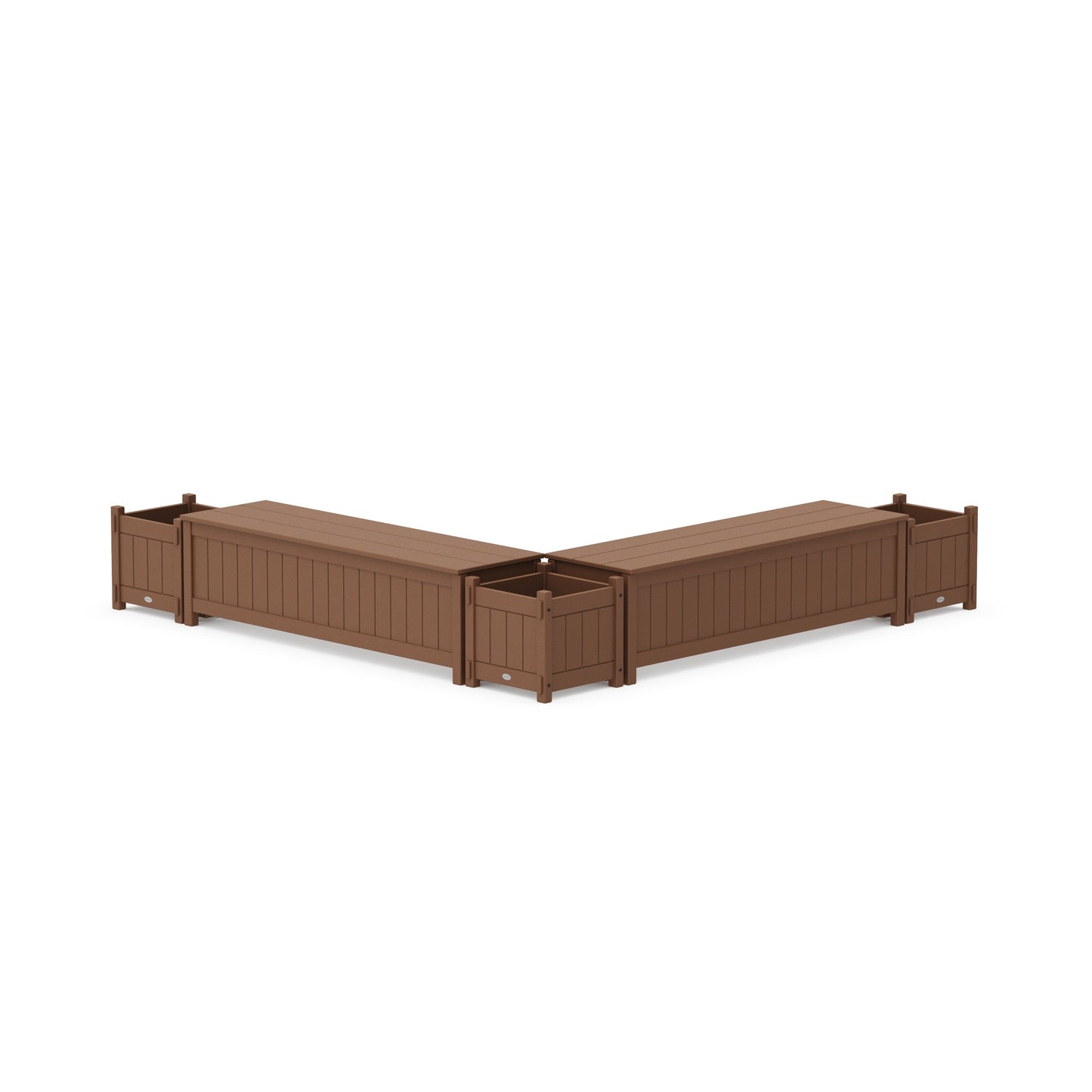POLYWOOD 60" Vineyard L- Shaped Planter Storage Bench Corner Set — Teak