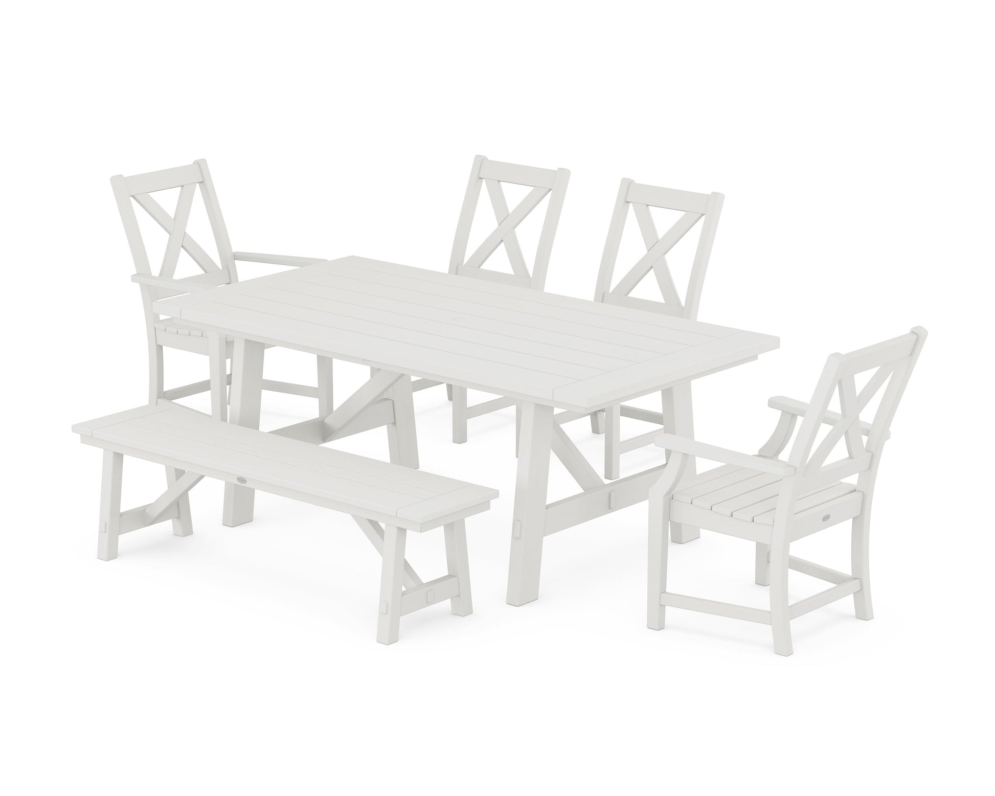 POLYWOOD Braxton 6-Piece Rustic Farmhouse Dining Set With Trestle Legs — Vintage White