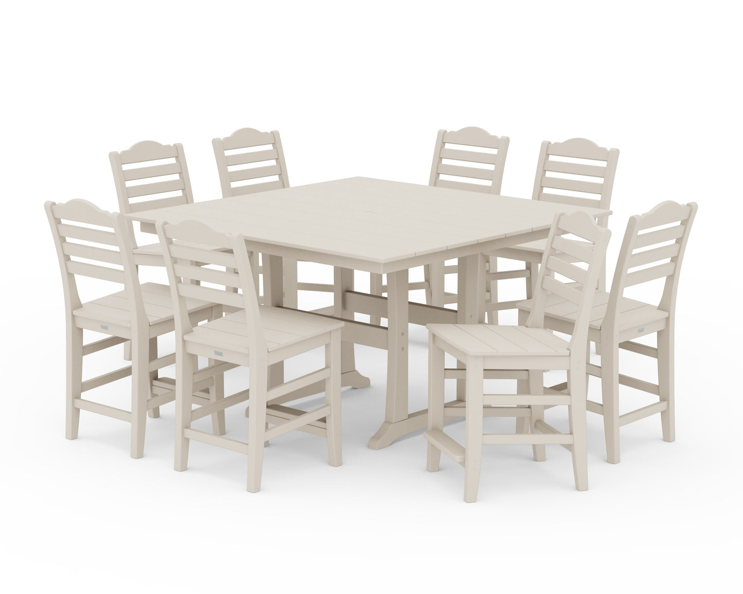 POLYWOOD Savannah Side Chair 9-Piece Square Farmhouse Counter Set with Trestle Legs — Sand