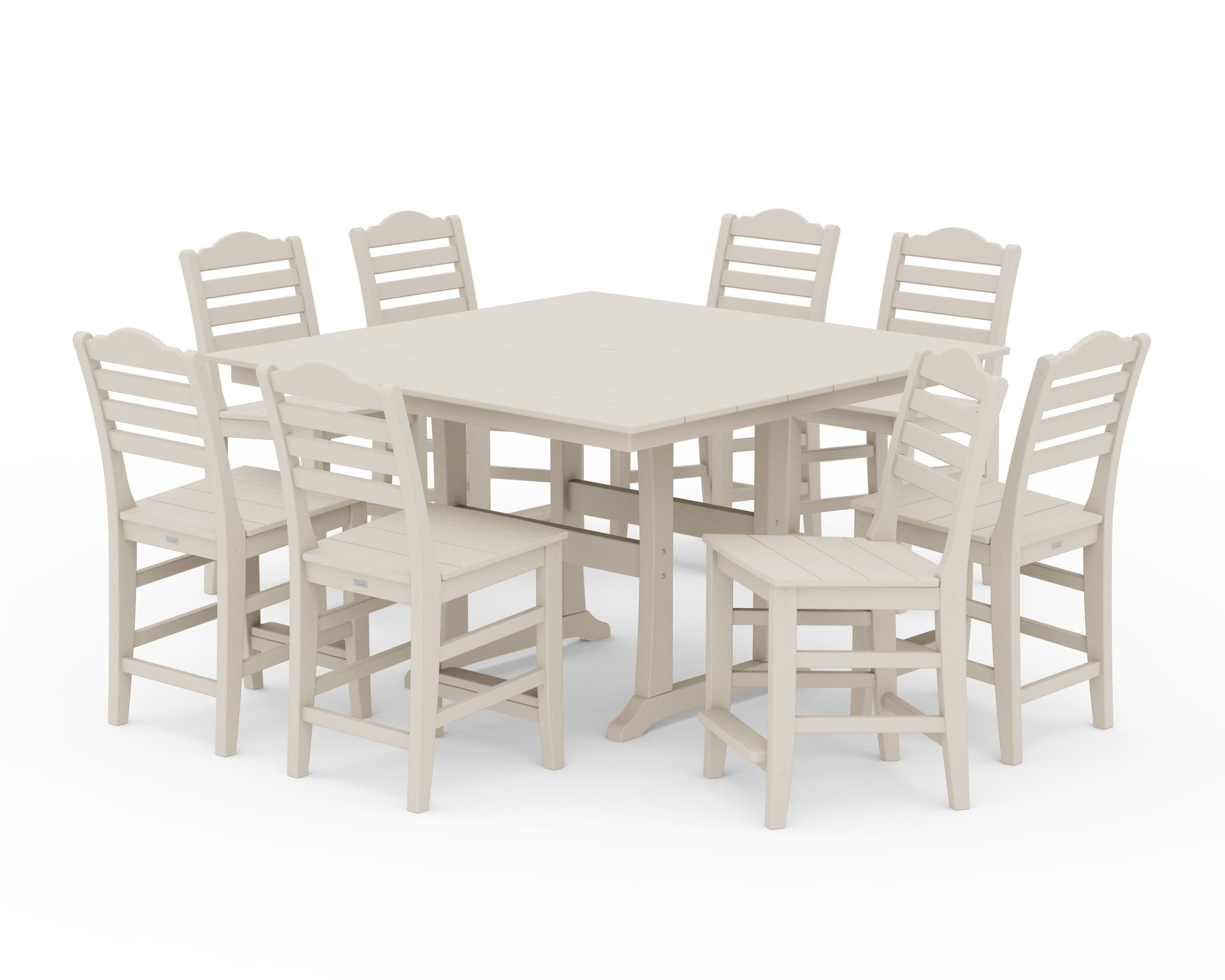 POLYWOOD Savannah Side Chair 9-Piece Square Farmhouse Counter Set with Trestle Legs — Sand