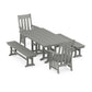 POLYWOOD Acadia 5-Piece Farmhouse Dining Set with Benches — Slate Grey