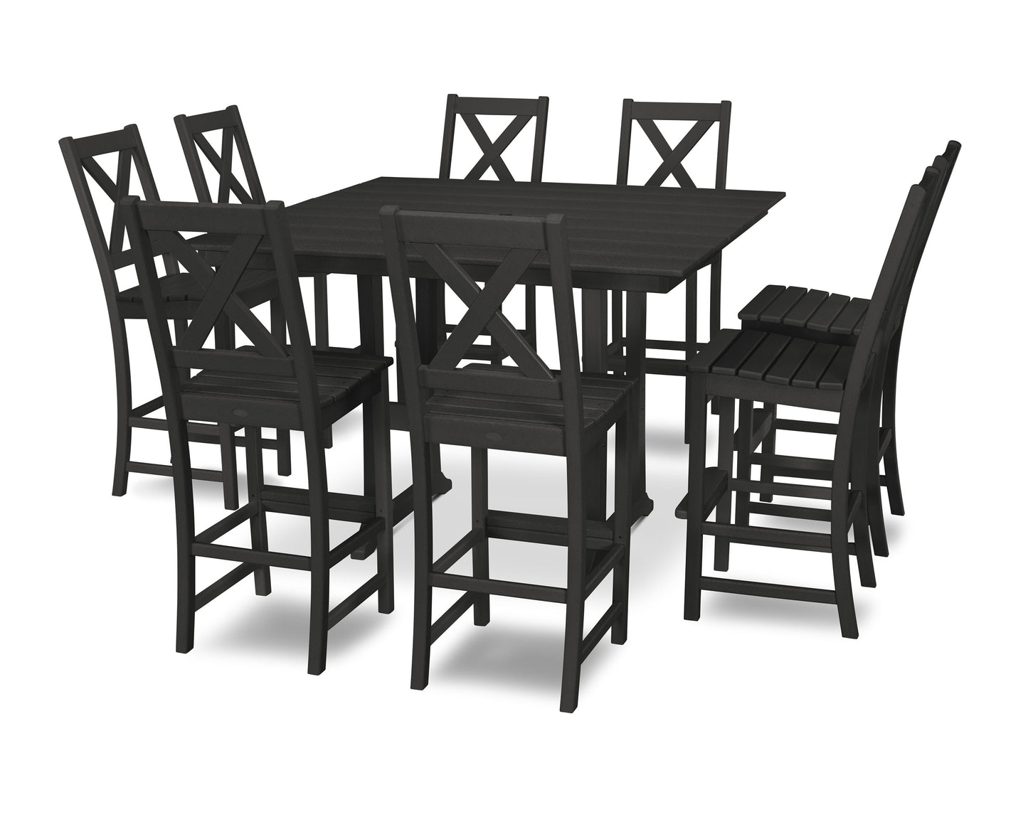 POLYWOOD Braxton 9-Piece Farmhouse Trestle Bar Set — Black