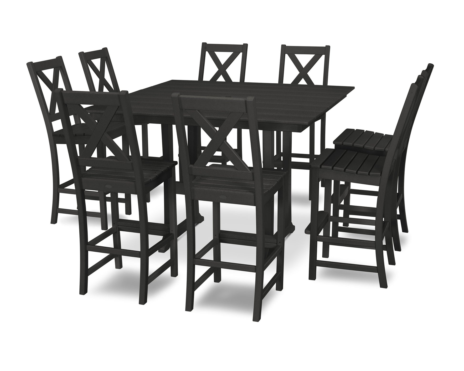 POLYWOOD Braxton 9-Piece Farmhouse Trestle Bar Set — Black