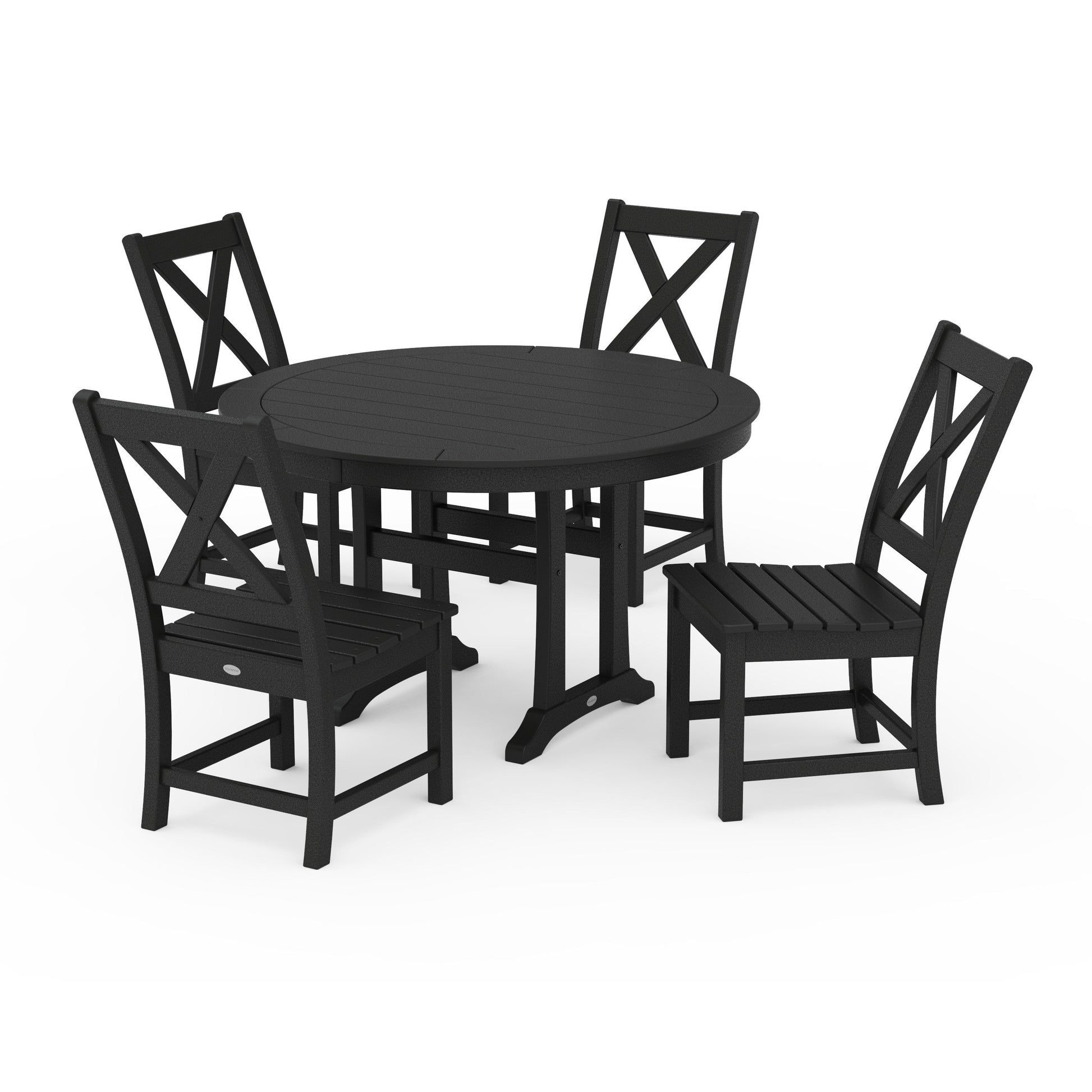 POLYWOOD Braxton Side Chair 5-Piece Round Dining Set With Trestle Legs — Black