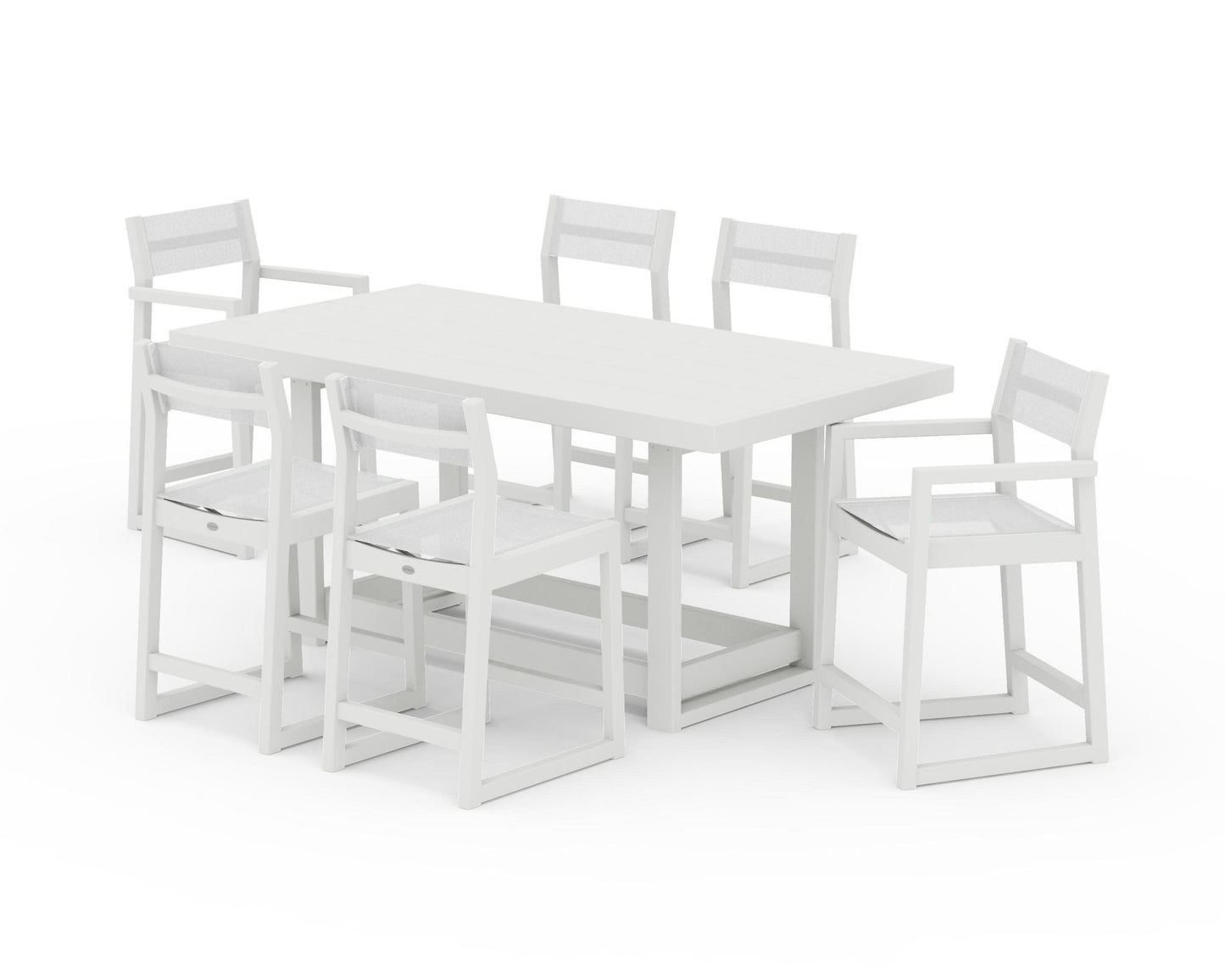 POLYWOOD EDGE Sling 7-Piece Counter Table Set — Vintage White / White Sling