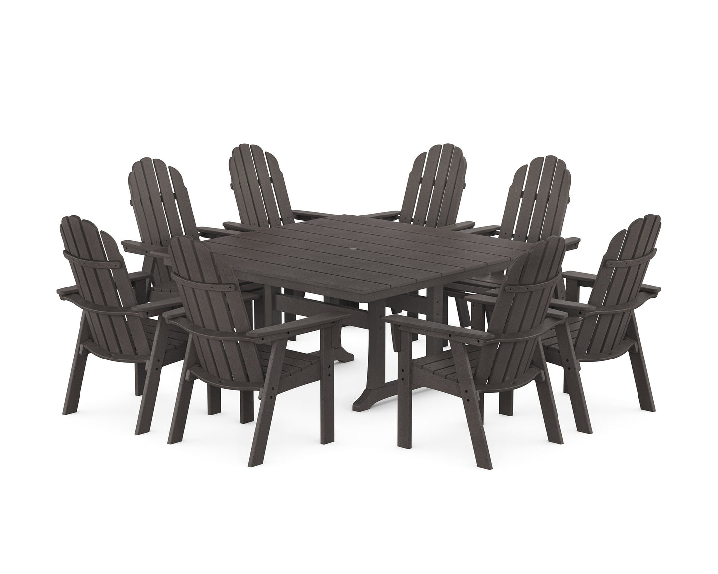 POLYWOOD Vineyard Curveback Adirondack 9-Piece Square Farmhouse Dining Set with Trestle Legs — Vintage Coffee