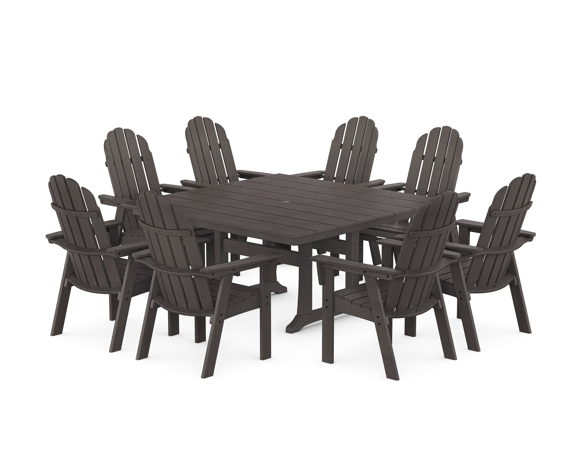 POLYWOOD Vineyard Curveback Adirondack 9-Piece Square Farmhouse Dining Set with Trestle Legs — Vintage Coffee