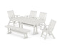 POLYWOOD Vineyard Folding Chair 6-Piece Dining Set with Trestle Legs and Bench — Vintage White