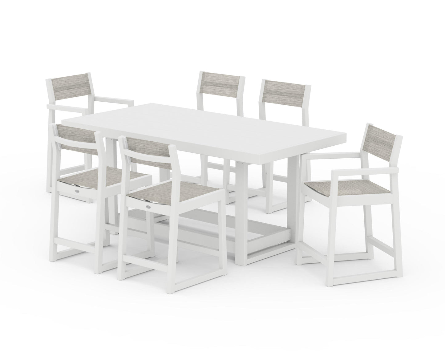 POLYWOOD EDGE Sling 7-Piece Counter Table Set — White / Birch Sling
