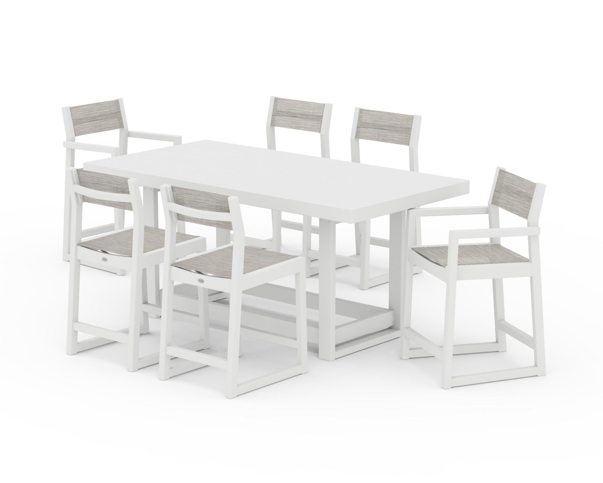 POLYWOOD EDGE Sling 7-Piece Counter Table Set — White / Birch Sling
