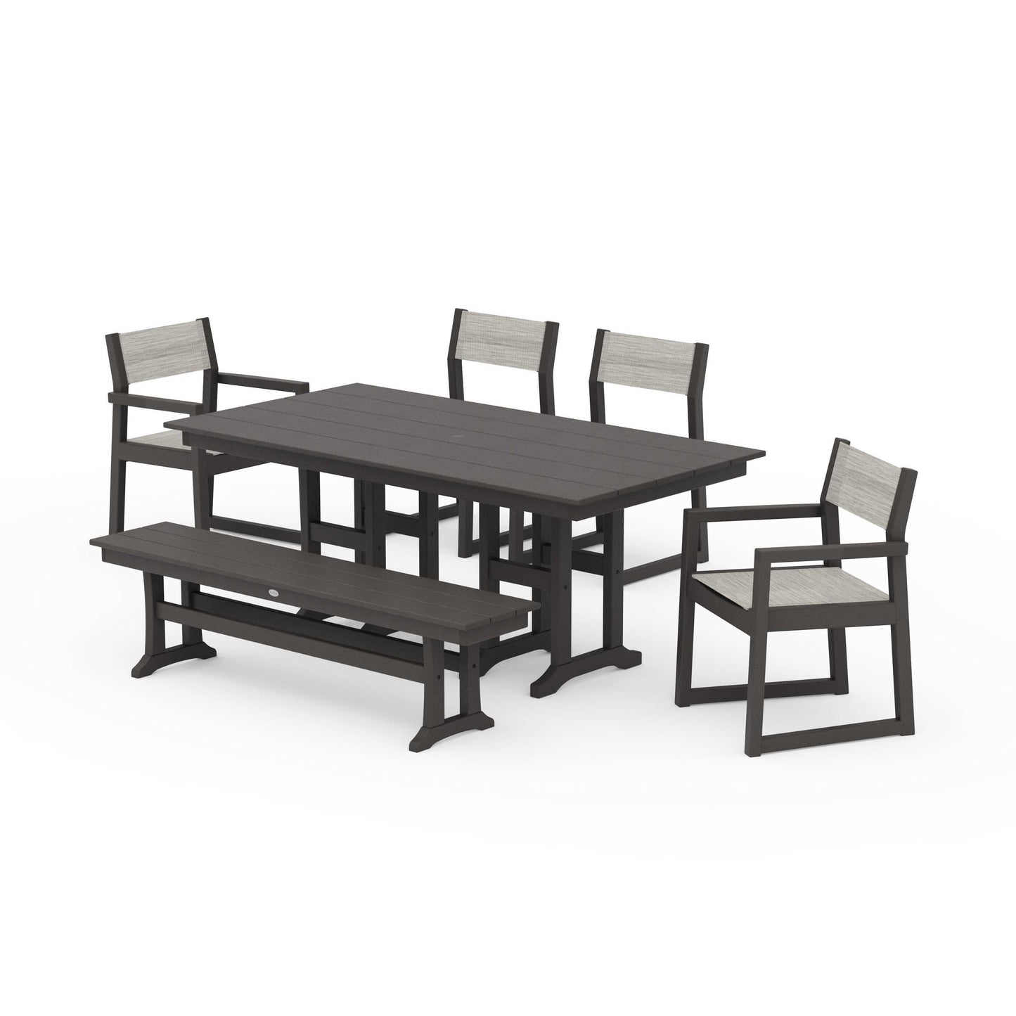 POLYWOOD EDGE Sling 6-Piece Farmhouse Dining Set — Vintage Coffee / Birch Sling