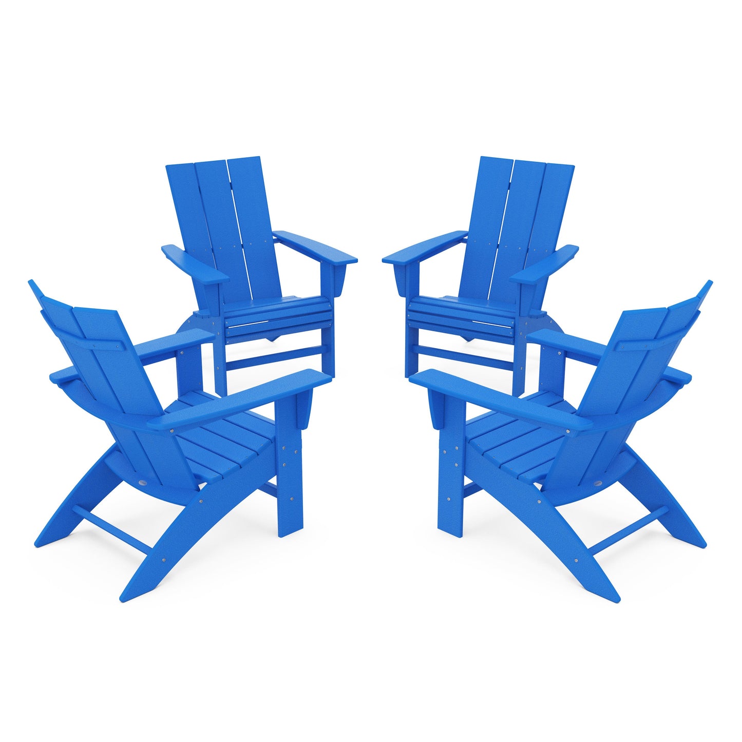 POLYWOOD 4-Piece Modern Curveback Adirondack Conversation Set — Pacific Blue