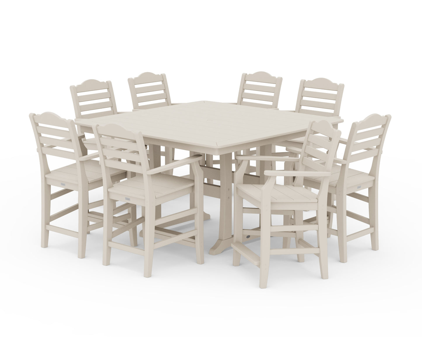 POLYWOOD Savannah 9-Piece Square Counter Set with Trestle Legs — Sand