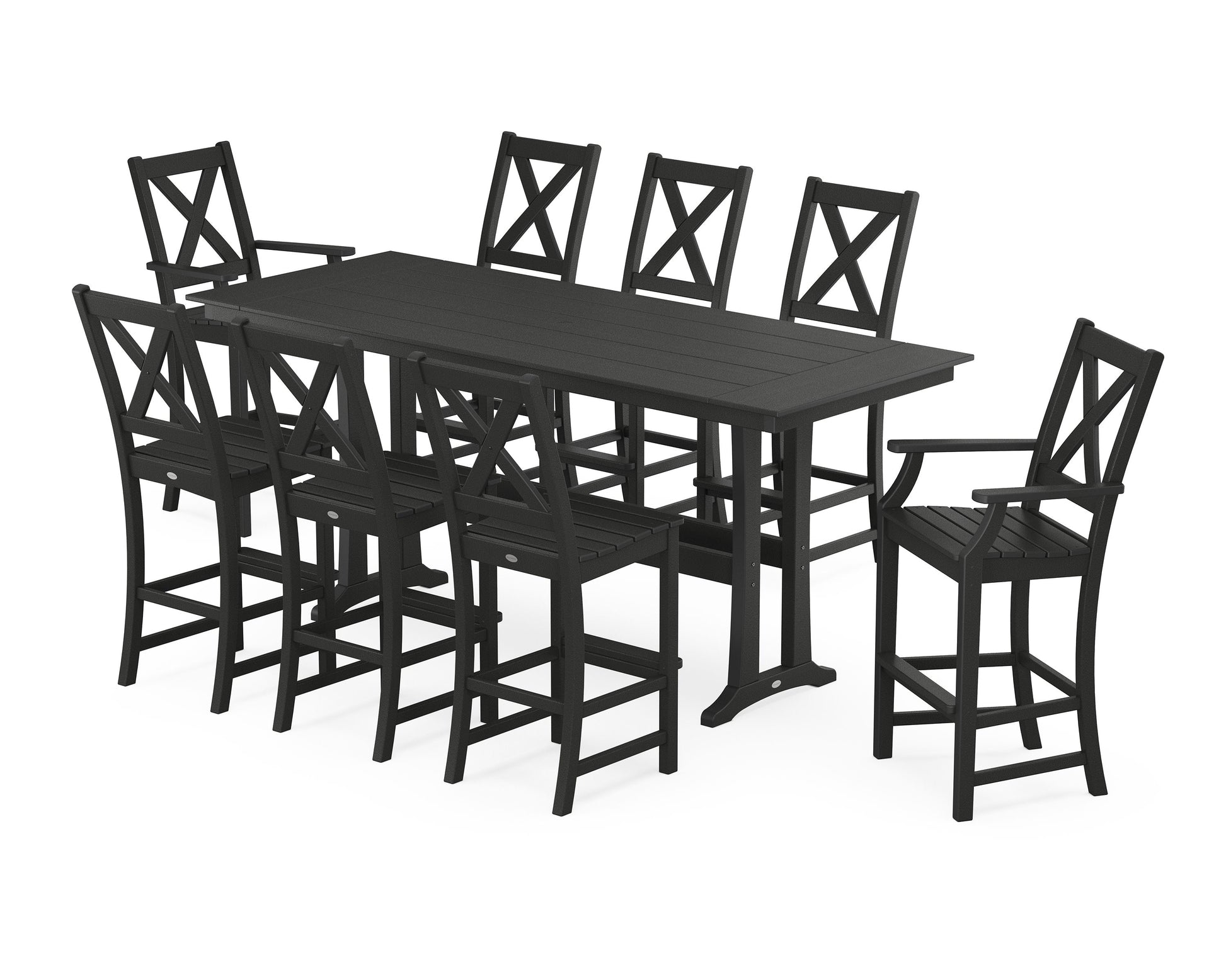 POLYWOOD Braxton 9-Piece Farmhouse Bar Set with Trestle Legs — Black