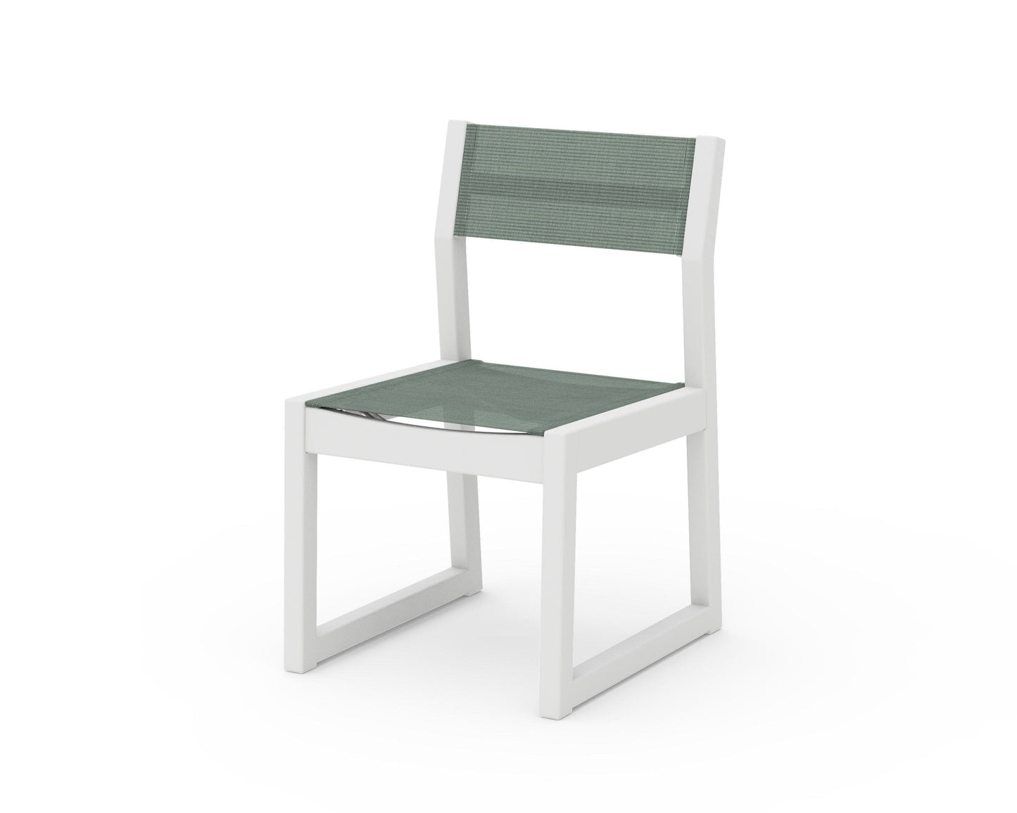 POLYWOOD EDGE Sling Dining Side Chair — White / Dupioni Sea Mist Sling
