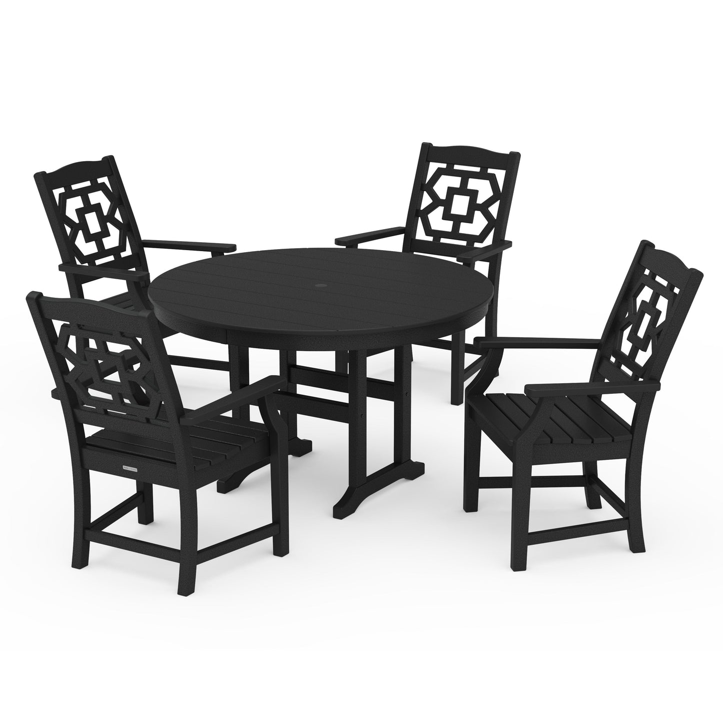 POLYWOOD Chinoiserie 5-Piece Round Farmhouse Dining Set — Black