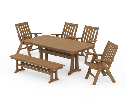POLYWOOD Vineyard Folding Chair 6-Piece Dining Set with Trestle Legs and Bench — Natural