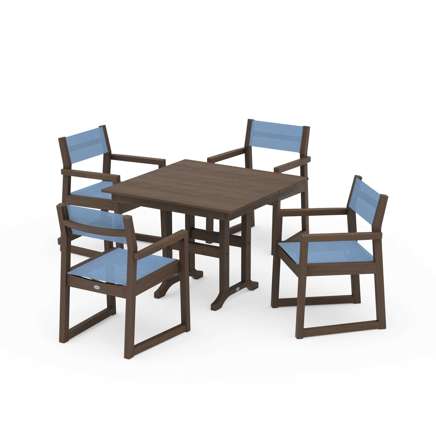 POLYWOOD EDGE Sling Arm Chair 5-Piece Farmhouse Dining Set — Kona / Poolside Sling