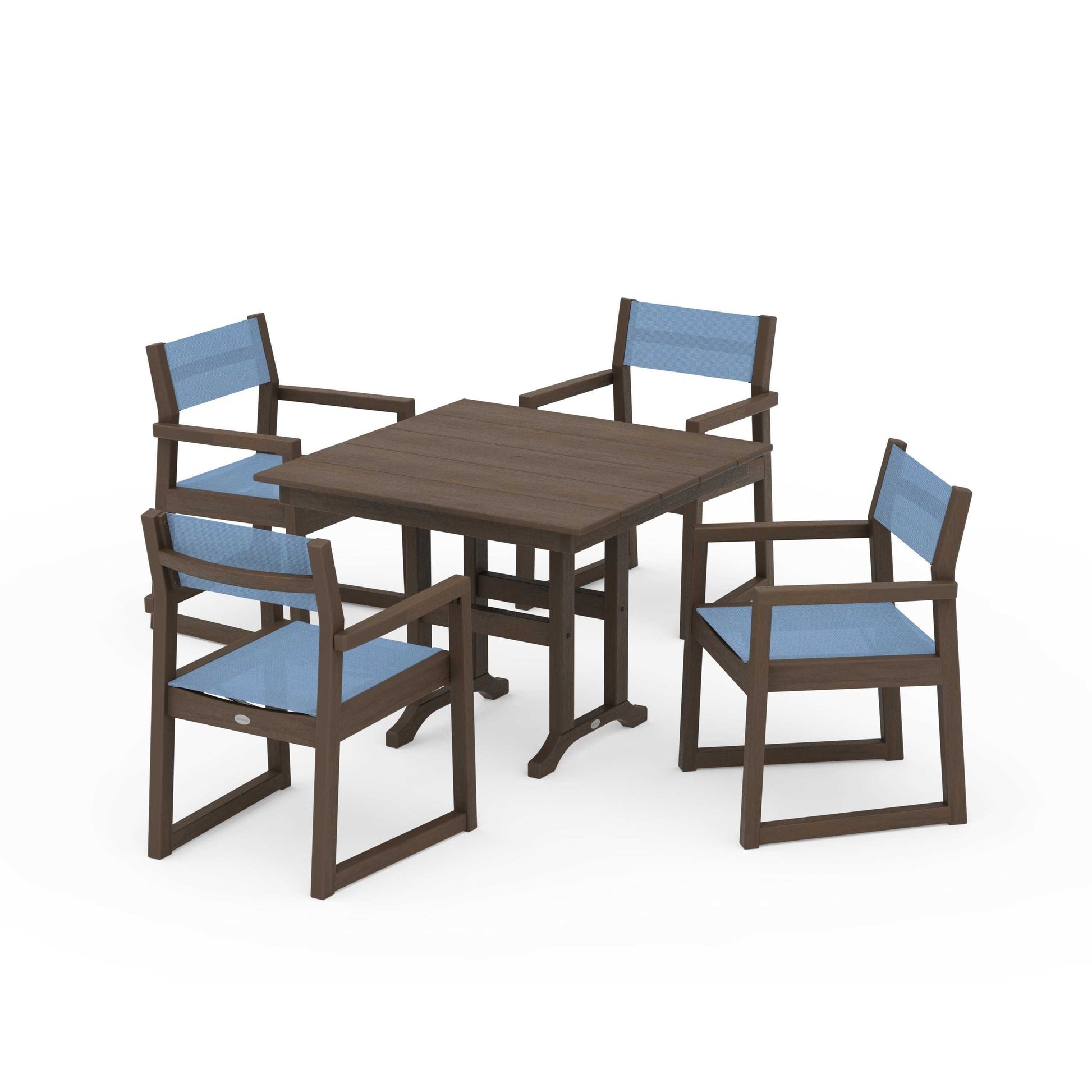 POLYWOOD EDGE Sling Arm Chair 5-Piece Farmhouse Dining Set — Kona / Poolside Sling