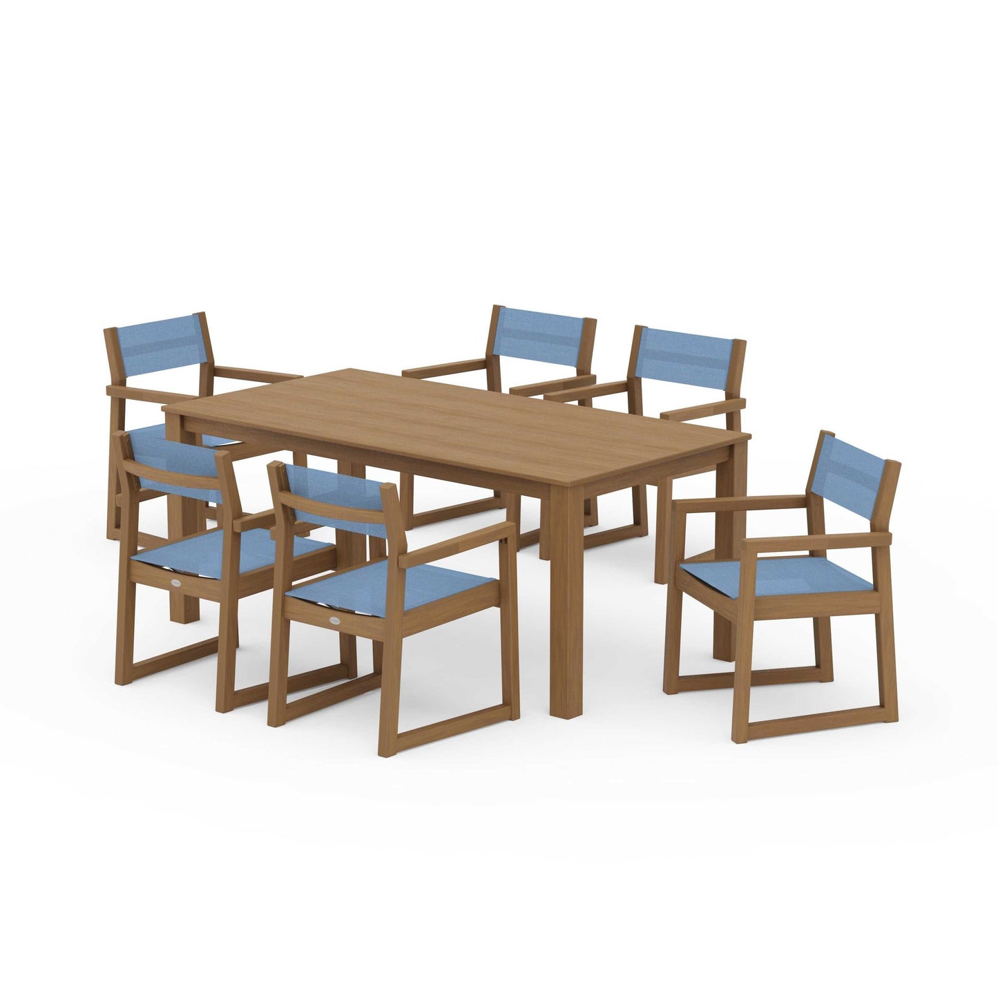 POLYWOOD EDGE Sling Arm Chair 7-Piece Parsons Dining Set — Natural / Poolside Sling