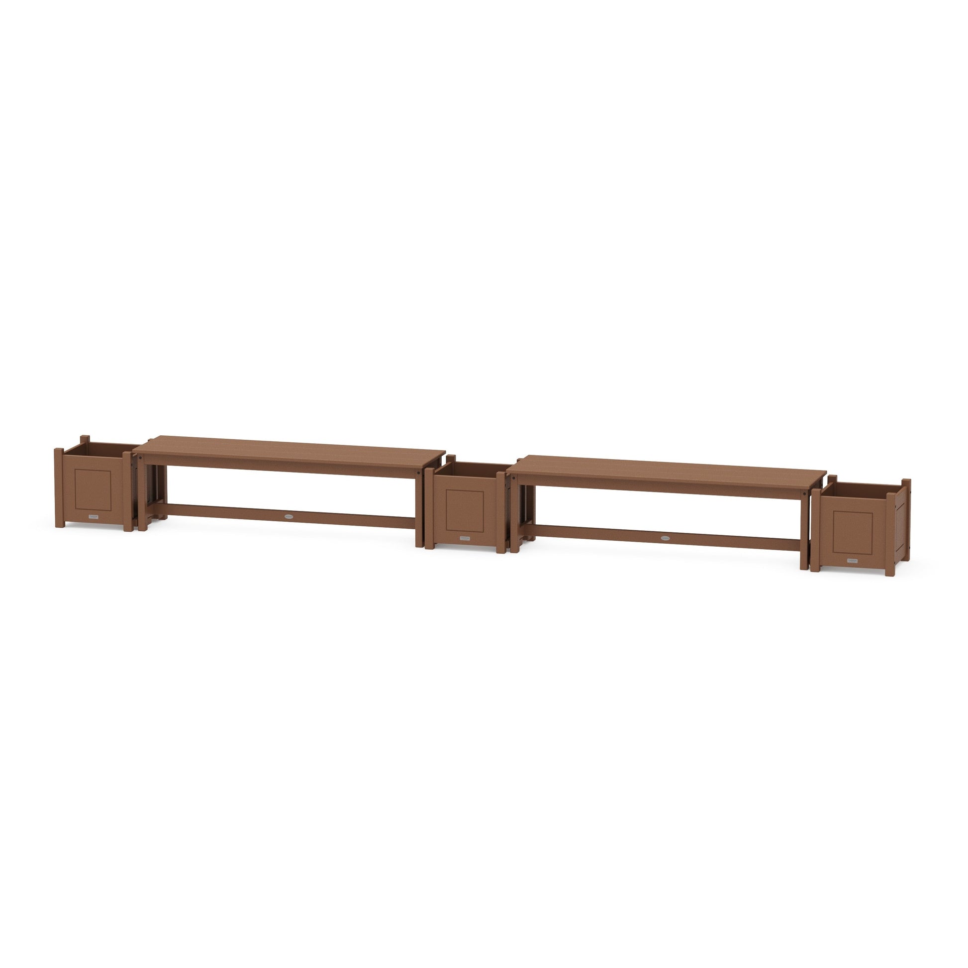 POLYWOOD 60" Country Living Straight Double Planter Bench Set — Teak