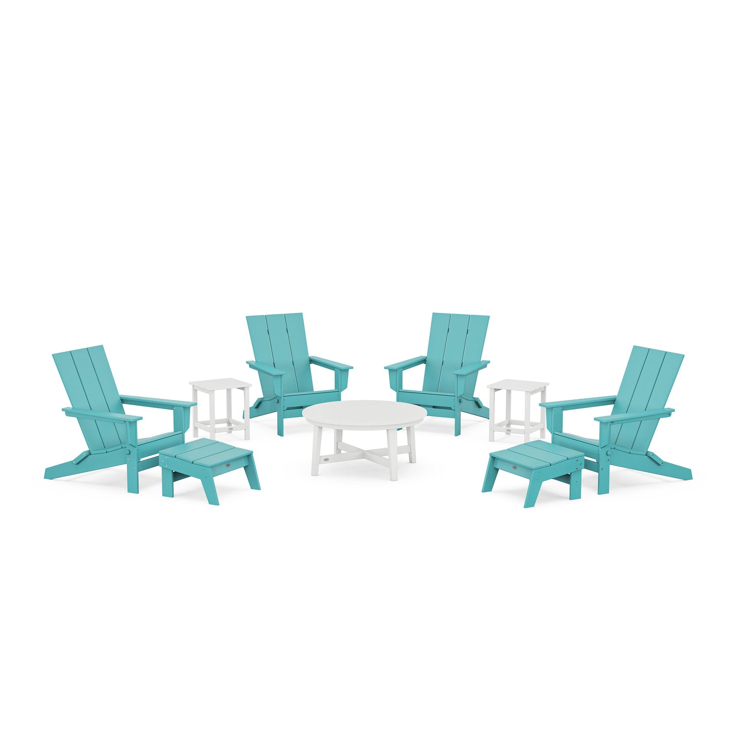 POLYWOOD Modern Studio Folding Adirondack 9-Piece Conversation Set — Aruba