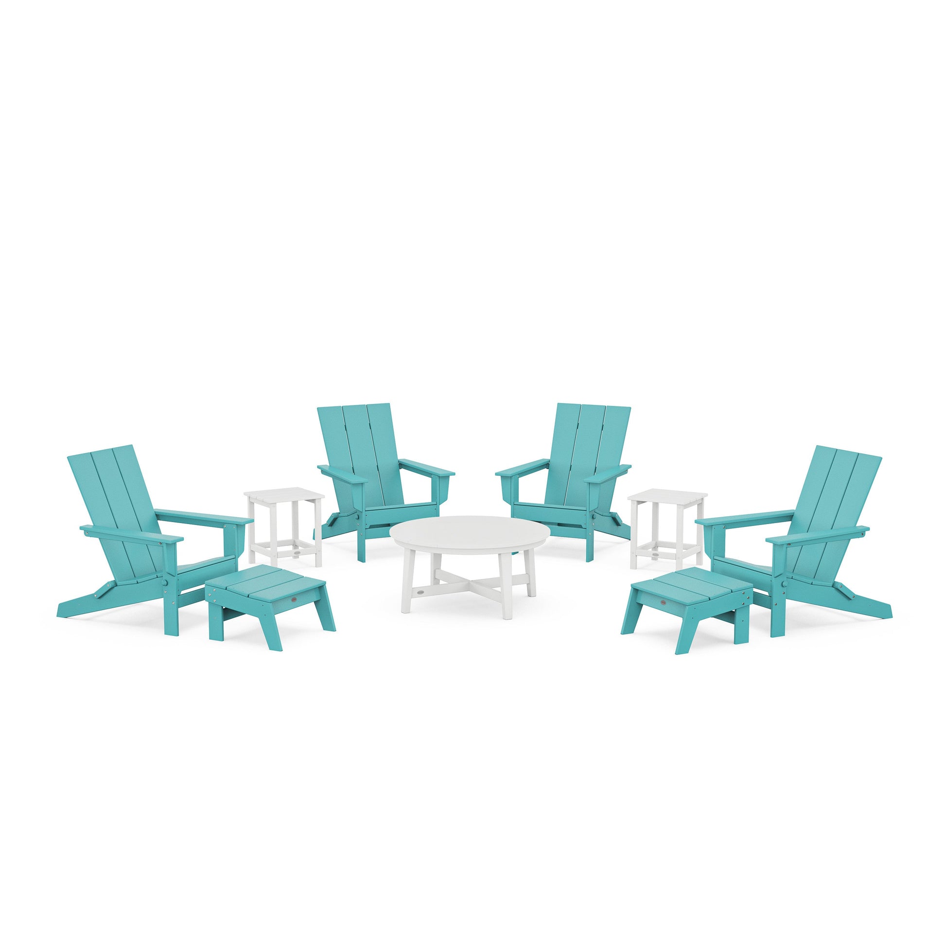 POLYWOOD Modern Studio Folding Adirondack 9-Piece Conversation Set — Aruba