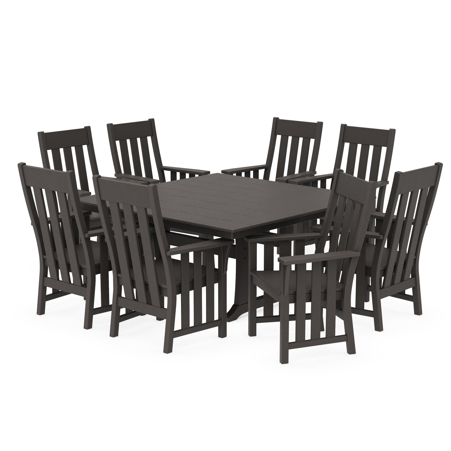 POLYWOOD Acadia 9-Piece Square Farmhouse Dining Set with Trestle Legs — Vintage Coffee