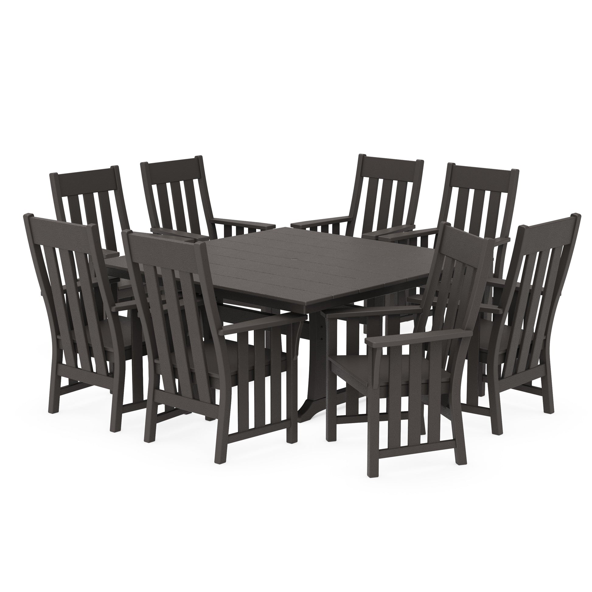 POLYWOOD Acadia 9-Piece Square Farmhouse Dining Set with Trestle Legs — Vintage Coffee