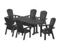 POLYWOOD Nautical Curveback Adirondack 7-Piece Farmhouse Dining Set with Trestle Legs — Black