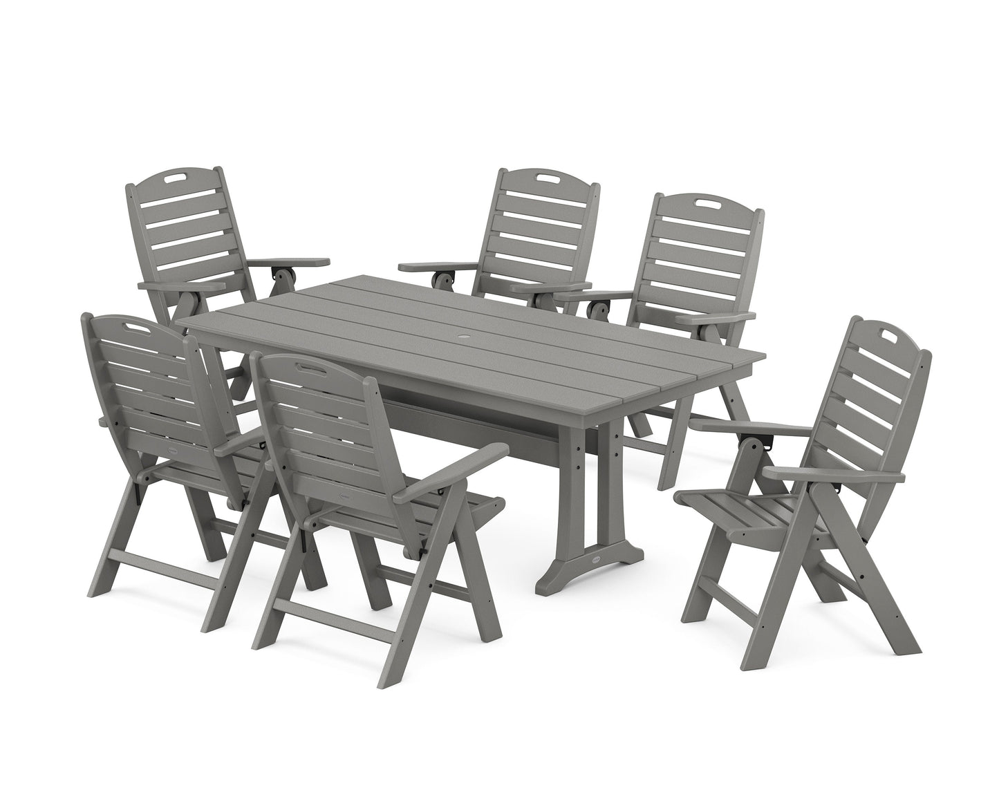 POLYWOOD Nautical Highback 7-Piece Farmhouse Dining Set with Trestle Legs — Slate Grey