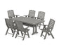 POLYWOOD Nautical Highback 7-Piece Farmhouse Dining Set with Trestle Legs — Slate Grey