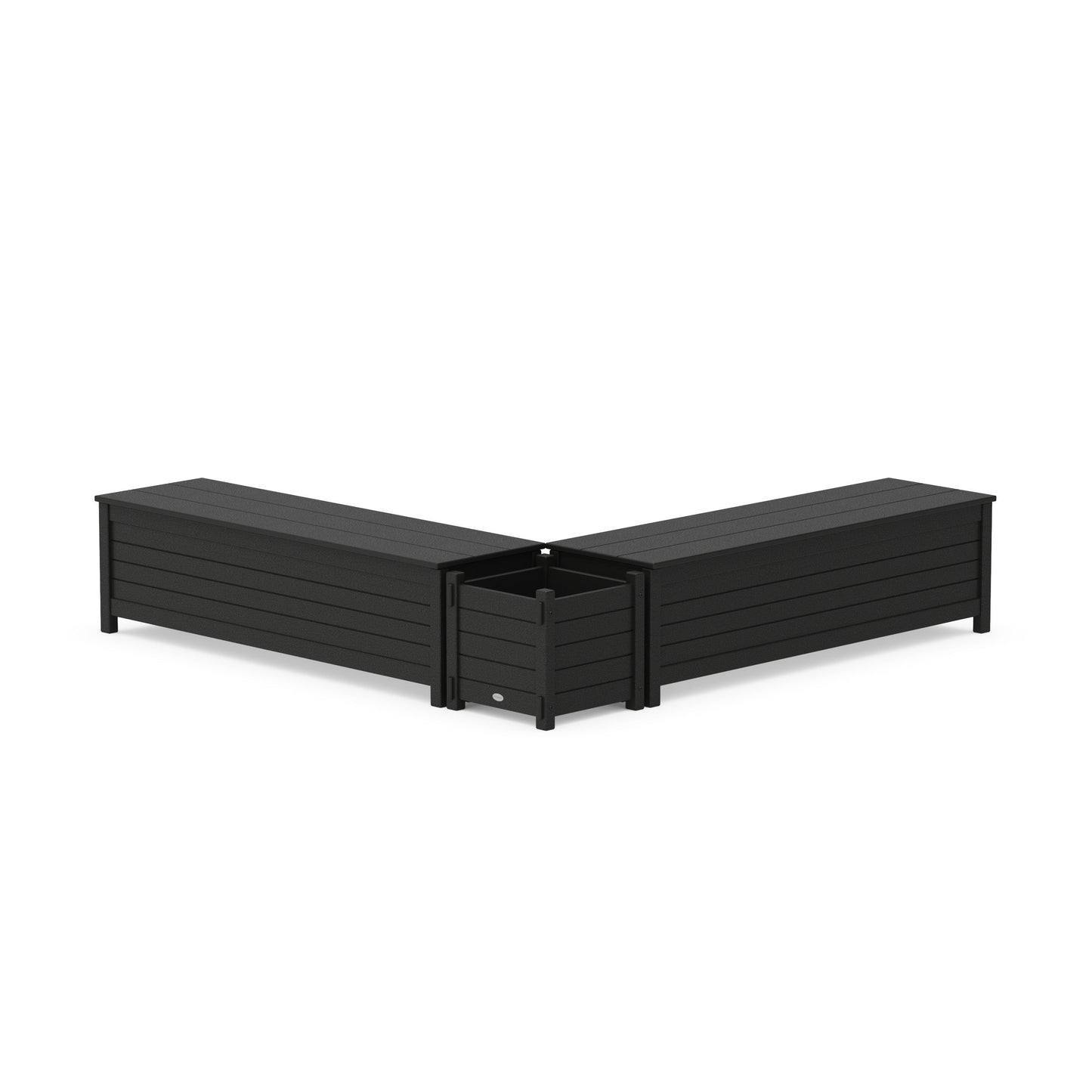 POLYWOOD 60" Nautical L- Shaped Planter Storage Bench Set — Black