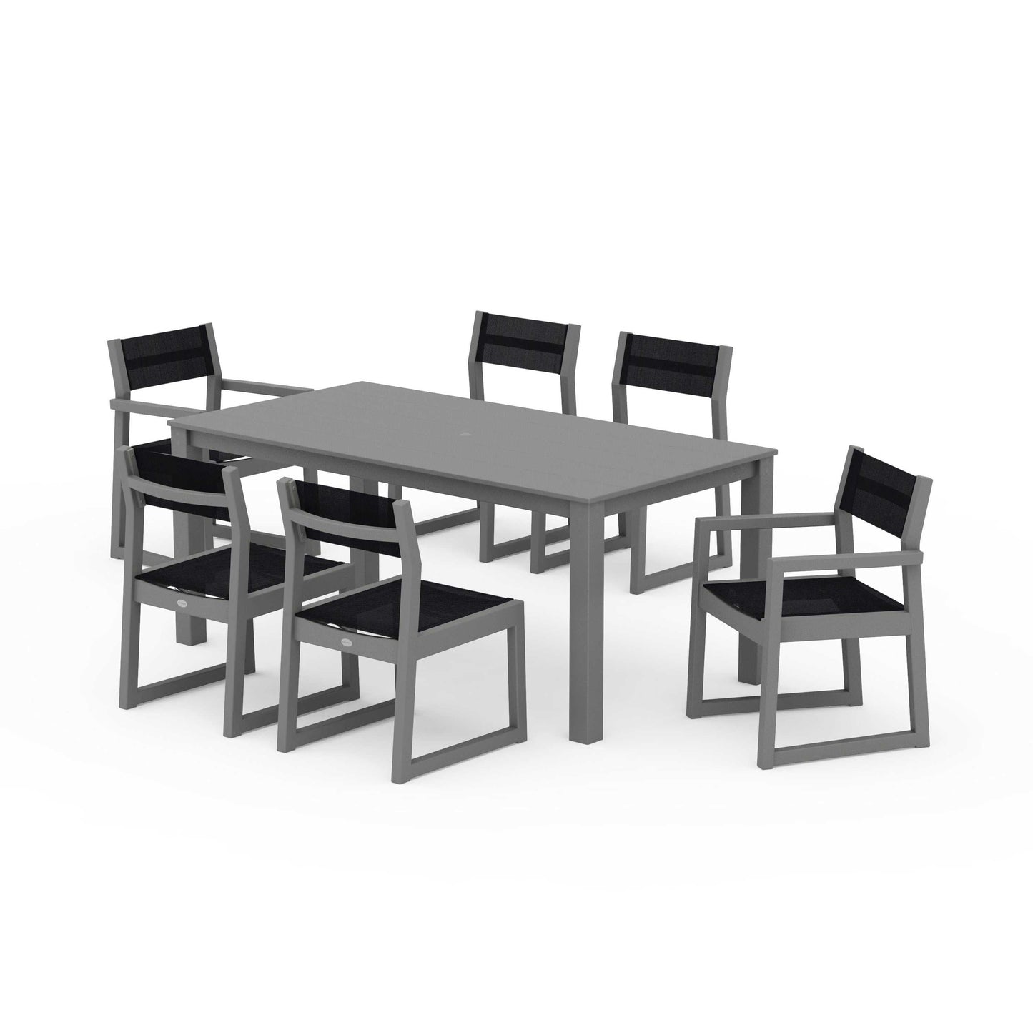 POLYWOOD EDGE Sling 7-Piece Parsons Dining Set — Slate Grey / Black Sling