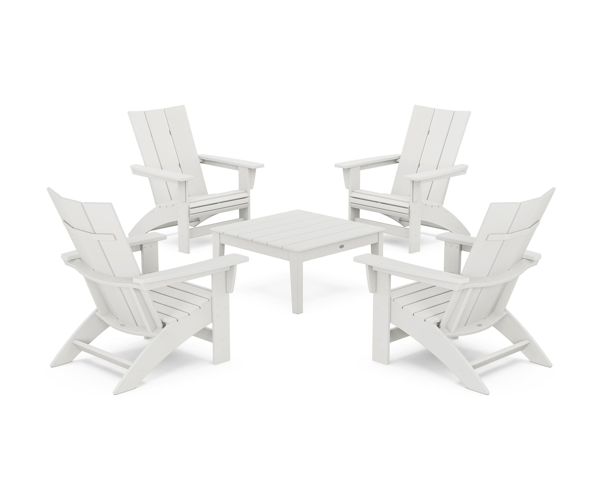 POLYWOOD 5-Piece Modern Grand Adirondack Chair Conversation Group — Vintage White