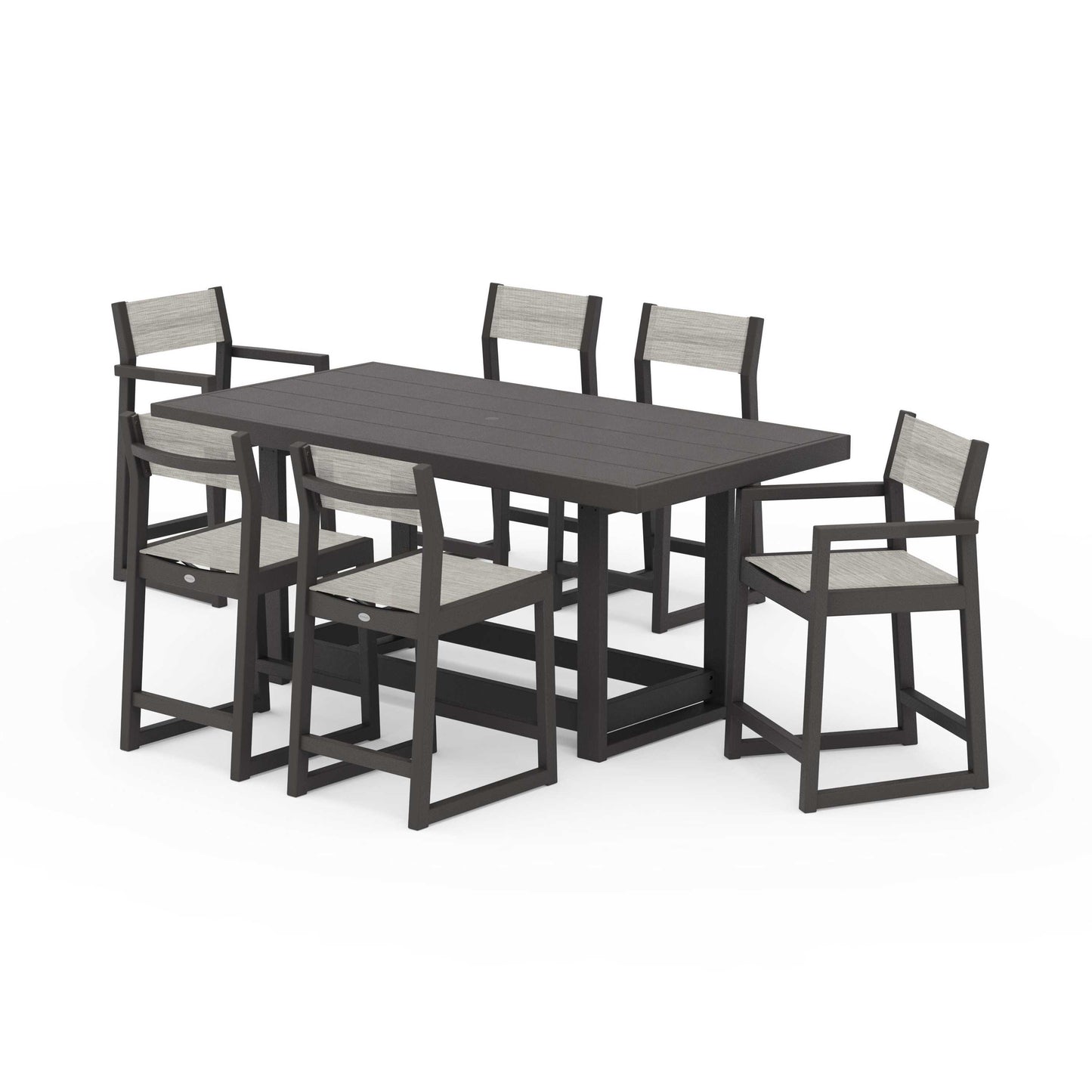 POLYWOOD EDGE Sling 7-Piece Counter Table Set — Vintage Coffee / Birch Sling