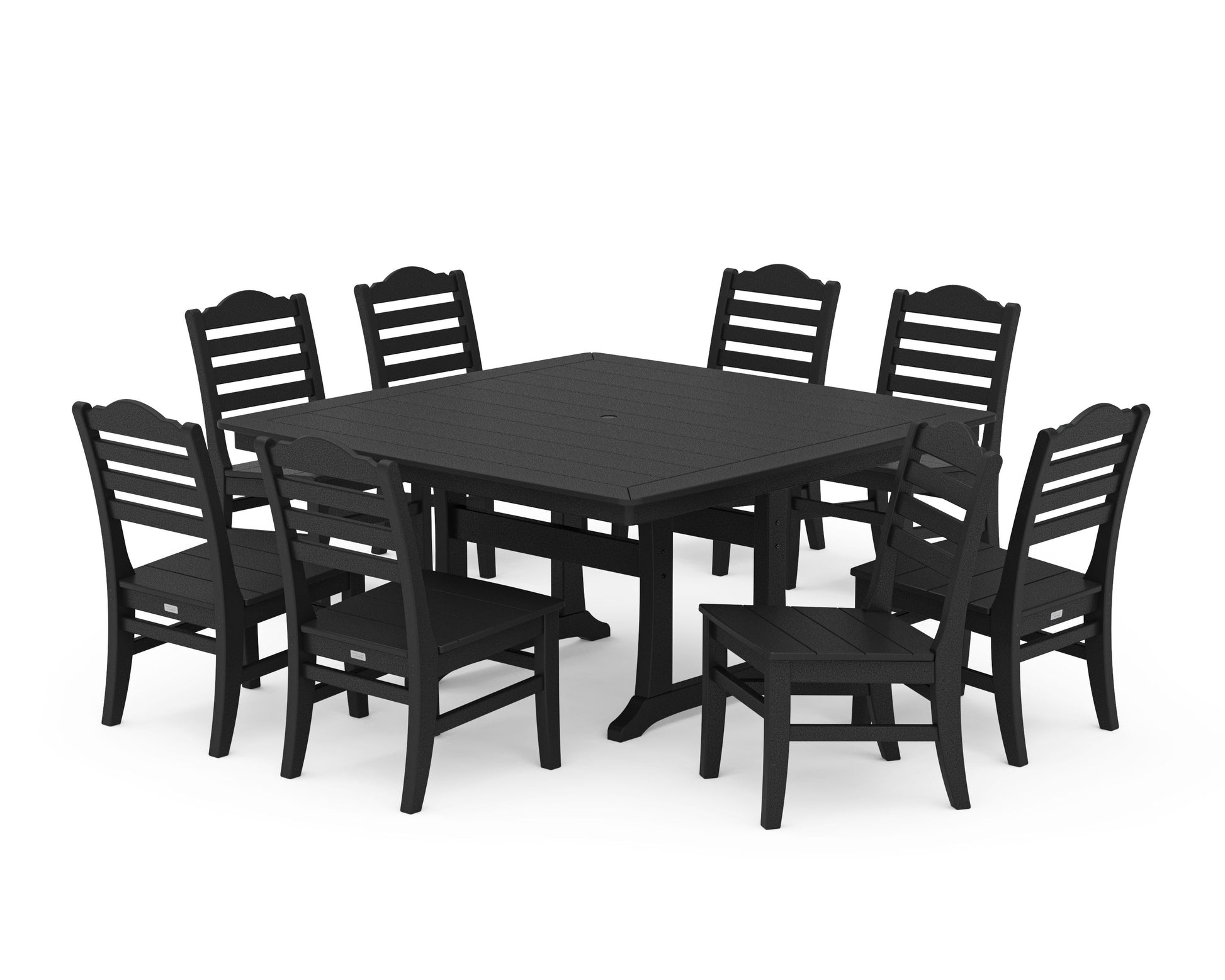 POLYWOOD Savannah Side Chair 9-Piece Square Dining Set with Trestle Legs — Black