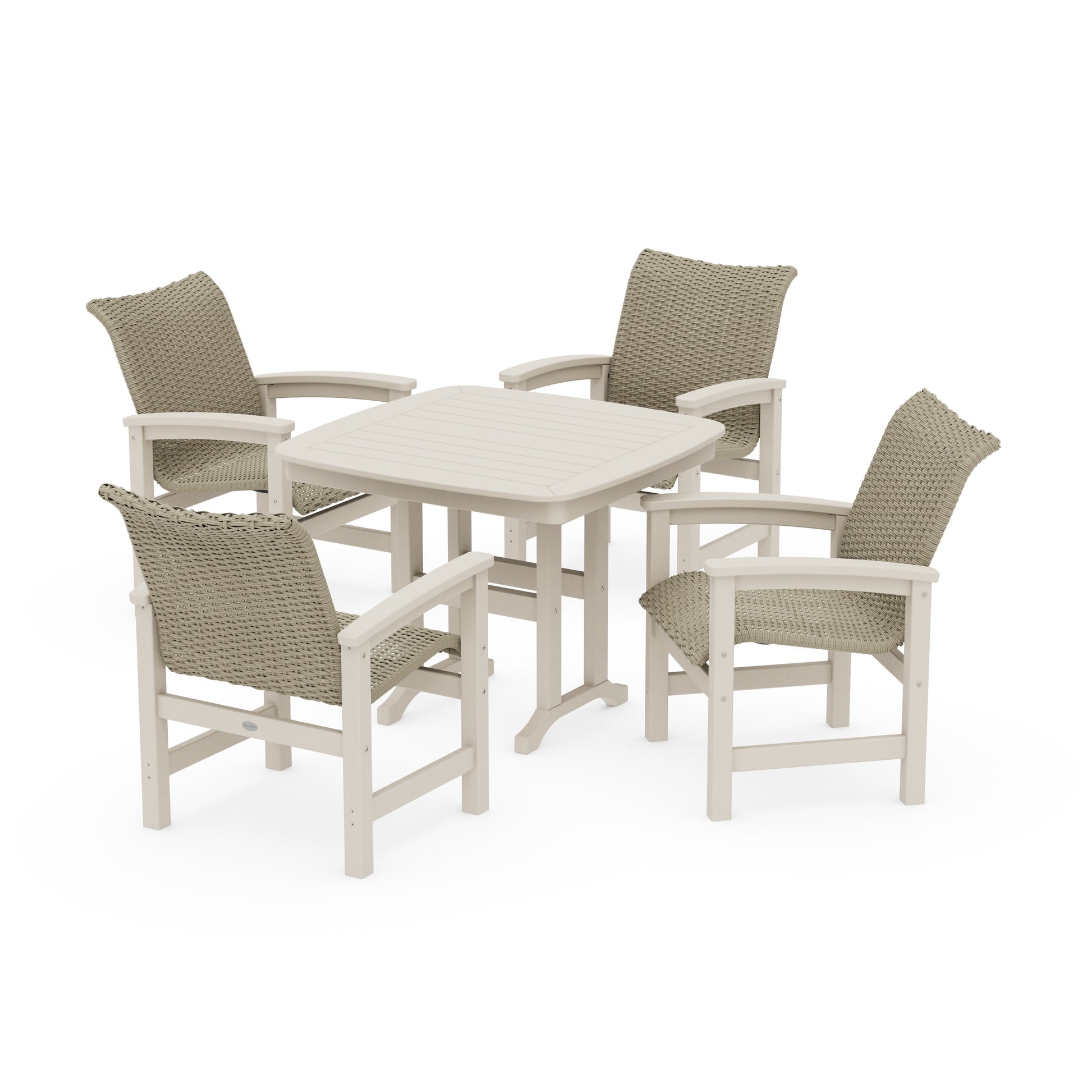 POLYWOOD Coastal Woven 5-Piece Dining Set — Sand / Dune Grass